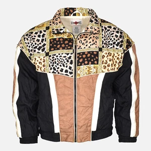 Vintage ACTIVE FRONTIER 90's Animal Print Geometric Track Windbreaker Jacket - M - Picture 1 of 4