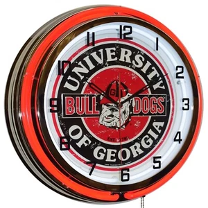 19" University of Georgia Bull Dogs Est. 1785 Sign Double Neon Clock (Red) - Picture 1 of 7