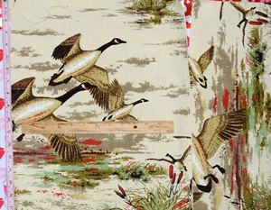 2 pc Vtg House N Home Screenprint Mallard Ducks Scrap Fabric 20”x44” & 15" x 52" - Picture 1 of 5