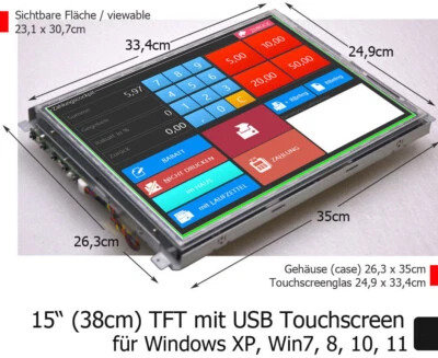 38cm 15" USB ELO TOUCHSCREEN DISPLAY CANVYS PV760T WINDOWS XP 7 8 10 11 #2 - Bild 1 von 4