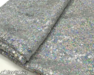 Iridescent Silver Mini Sequin Fabric By The Yard on Mesh Fabric - Image 1 of 4