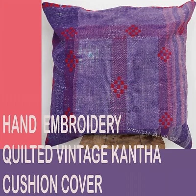 Hand embroidery undying quilted vintage sari kantha cushion cover 2 Piece set - Image 1 of 4