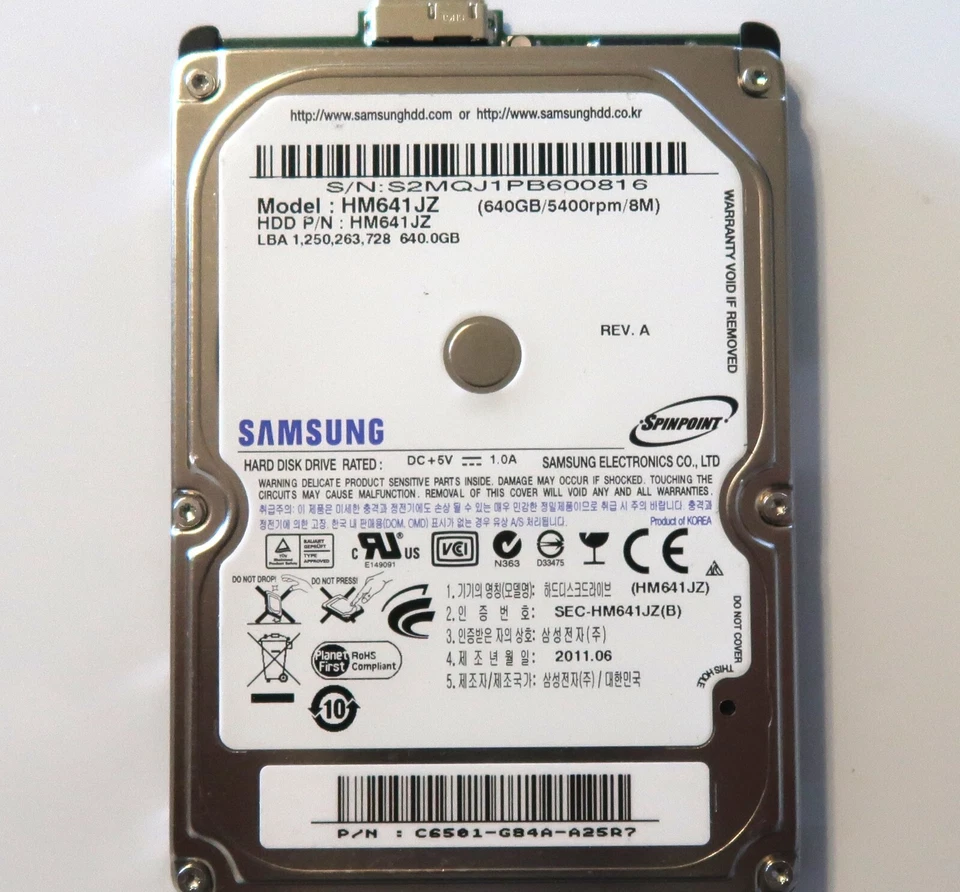 Samsung HM641JZ C6501-G84A-A25R7 Rev A Korea (S2MQ) USB 640gb 2011.06 - Image 1 of 1