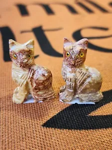 X2 Soap Stone Hand Carved Sitting Cats - Picture 1 of 4