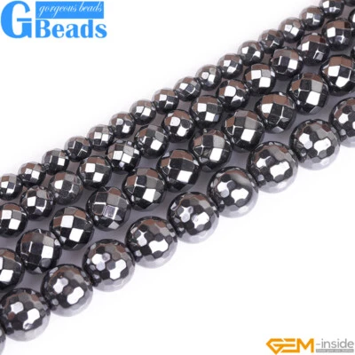 Cuentas redondas facetadas de piedras preciosas negras negras de 15" no magnéticas Foto 1 de 4