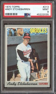 1970 TOPPS #213 ANDY ETCHEBARREN PSA 9 ORIOLES  *K4257