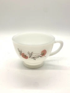 VTG Fire King Milk Glass Anchor Hocking Fleurette Pink Flower Tea Cup - Picture 1 of 2