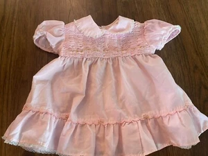 Vestido Vintage Bebé Niña Talla 12 Meses Rosa Cuello Elástico Calado - 030 - Imagen 1 de 7
