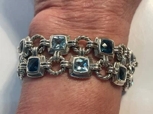 David Yurman Sterling Silver Renaissance Bracelet Swiss & London Blue Topaz - Picture 1 of 9