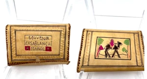 Old CASABLANCA Morocco LEATHER WALLET Souvenir (Maroc) BILLFOLD 5.5"x3.5" CAMEL - Picture 1 of 9