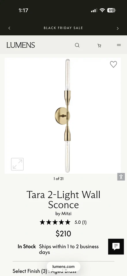 Aplique Mitzi Hudson Valley Tara latón envejecido Foto 1 de 1