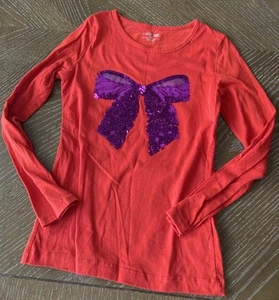 Cherokee Girls Long Sleeve Shirt Red Flip Sequin Bow Size Medium - Picture 1 of 2