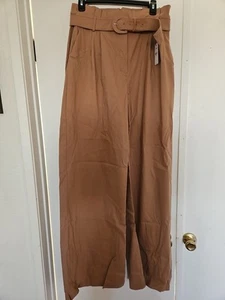 EXPRESS Super High Waisted Belted Paperbag Wide Leg Pants Women's 10 L Khaki - Picture 1 of 9