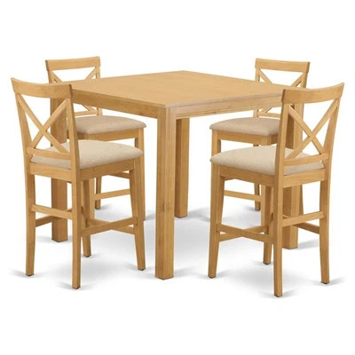 East West Furniture Cafe 5-piece Wood Dining Table and Bar Stools in Oak - Image 1 of 4