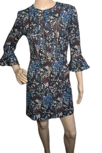 Miss Selfridge Paisley Bell Sleeve Knee Length Dress Size 0 Stretch & Flare - Picture 1 of 11