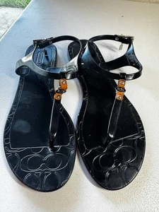 COACH Thong T-Strap Piccadilly Jelly Sandals - Black - Size US 8B - Picture 1 of 7