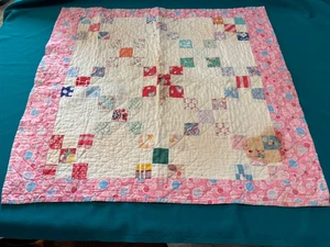 23" x 25" 1930's HAND STITCHED 9 PATCH DOLL QUILT - Picture 1 of 5