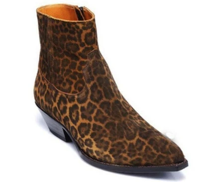 Western Cowboy Mens Real Cow Leather Chelsea Boots Shoes Pointy Toe Runway Party - Image 1 of 4