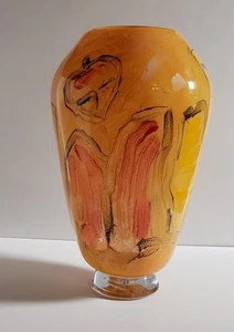 Thor Bueno Abstract Art Glass Vase, 1988 Signed - 8-1/4" h.  pre-owned. - Picture 1 of 14