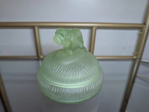 Antik 30er Jahre Art Deco L.E. Smith Green Frosted Satin "Spike" Bulldogge Pulverschale - Bild 1 von 17