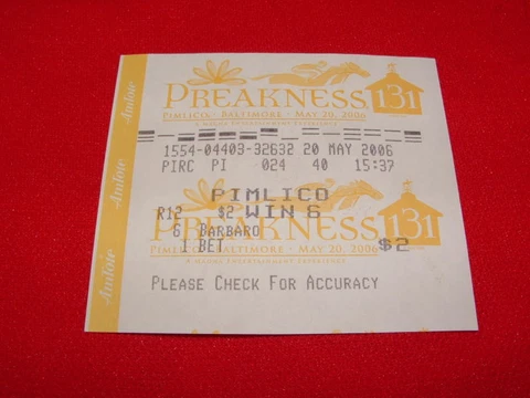 RARE 2006 BARBARO PREAKNESS STAKES $2 WIN TICKET PREVIOUSLY WON KENTUCKY DERBY Cover