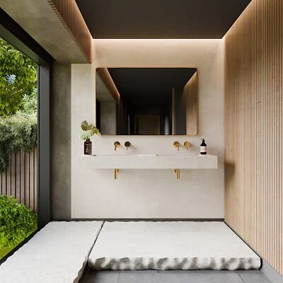 Doppel Waschbecken Waschtisch Betonoptik Weiß Matt - Handgefertigt - Bild 1 von 2