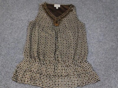 Blusa Dressbarn Mujer Mediana Marrón Pullover Cuello en V Estampado Gráfico Peplum Foto 1 de 4