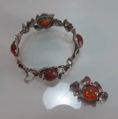 Armband + Brosche Bernstein aufwendig verarbeitet massiv 835 Silber breit - Bild 1 von 4