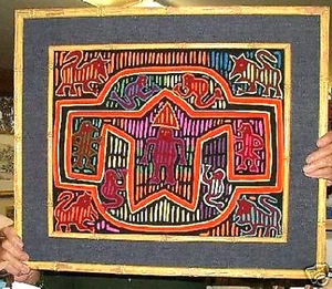 Lovely Framed Large Panamanian Mola Needle Art Work Panama Cuna Culture Craft - Picture 1 of 2