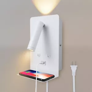 Lampada da Lettura da Parete con Ripiano 350° Girevole Comodino Parete Porta USB - Foto 1 di 6