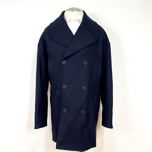 EMPORIO ARMANI Navy Dbl Breasted Pea Overcoat 100% Wool Sz 48 NWOT Made in Italy