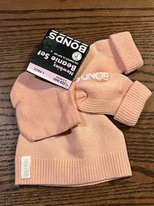 BONDS ORGANIC KNOT BEANIE, MITTENS & CUFF SET NEWBIES SIZE 000 (0-3M) SOFT PINK - Picture 1 of 6