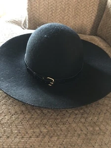 Ladies Large Black Floppy Wide Brimmed Fancy Wool Hat Hippy Hippie 60s Festival - Picture 1 of 11