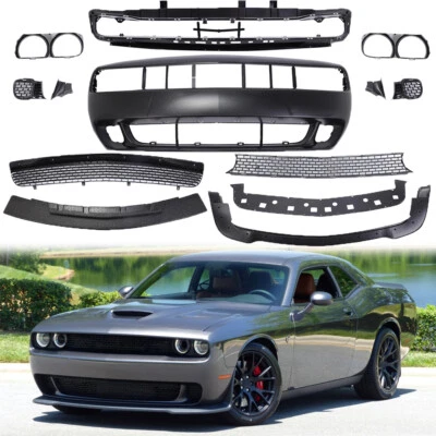 Front Bumper Kit Set For 2015-2023 Dodge Challenger Hellcat Style w/ Grille Lip Foto 1 de 4