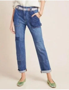 Jeans donna Anthropologie Pilcro vita alta patchwork slim fidanzato taglia 27 boho - Foto 1 di 10