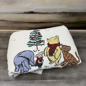 Pottery Barn Kids Disney's Winnie the Pooh Holiday Heirloom Baby Blanket Mono OB - Picture 1 of 7
