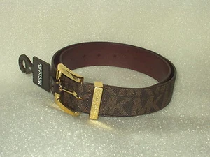 New Michael Kors Faux Leather Chololate Logo 1.5" Belt Fast Free Shipping - Picture 1 of 3