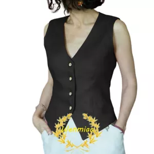 Women's Suit Vest V Neck 4 Button Sleeveless Jacket Fashio Waistcoat - Small - Picture 1 of 8