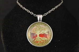 LIFE TREE Cabochon PENDANT - NECKLACE golden & red New! Jewelry USA SELLER! - Picture 1 of 3