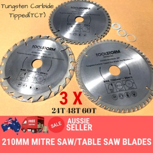 *3PC Mitre Saw Table Saw Blade 210mm 24T,48T,60Teeth 30MM BORE With 3 Reduction - Picture 1 of 12