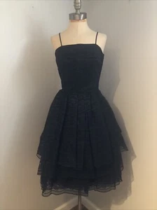 Vintage 50s Dorothy Fox Black Netting Lace Tiered Fit & Flare Party Dress XXS/XS - Picture 1 of 16