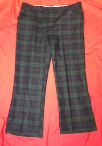 VTG 1970s Green / Blue Plaid Wool Pants Men Sz 40W x 29.25L Punk Ivy Golf Disco - Picture 1 of 9