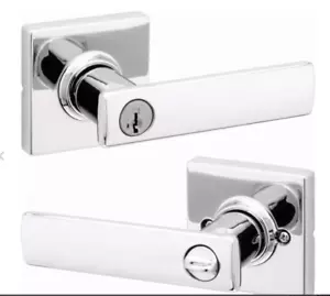 Kwikset Breton Single Cylinder Keyed Entry Door Lever Set - Bright Chrome - Picture 1 of 6