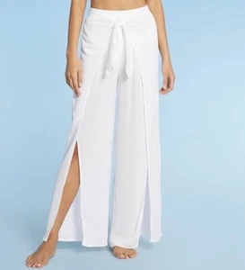 Kona Sol Womens S 4 6 Tie Waist Beach Pool Cover Up Open Leg Pants White NEW - Picture 1 of 2