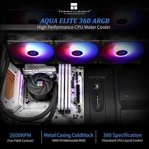 Aqua Elite 360 ARGB Liquid CPU Cooler, 360 AIO Cooling Row Size, 3 - Picture 1 of 9