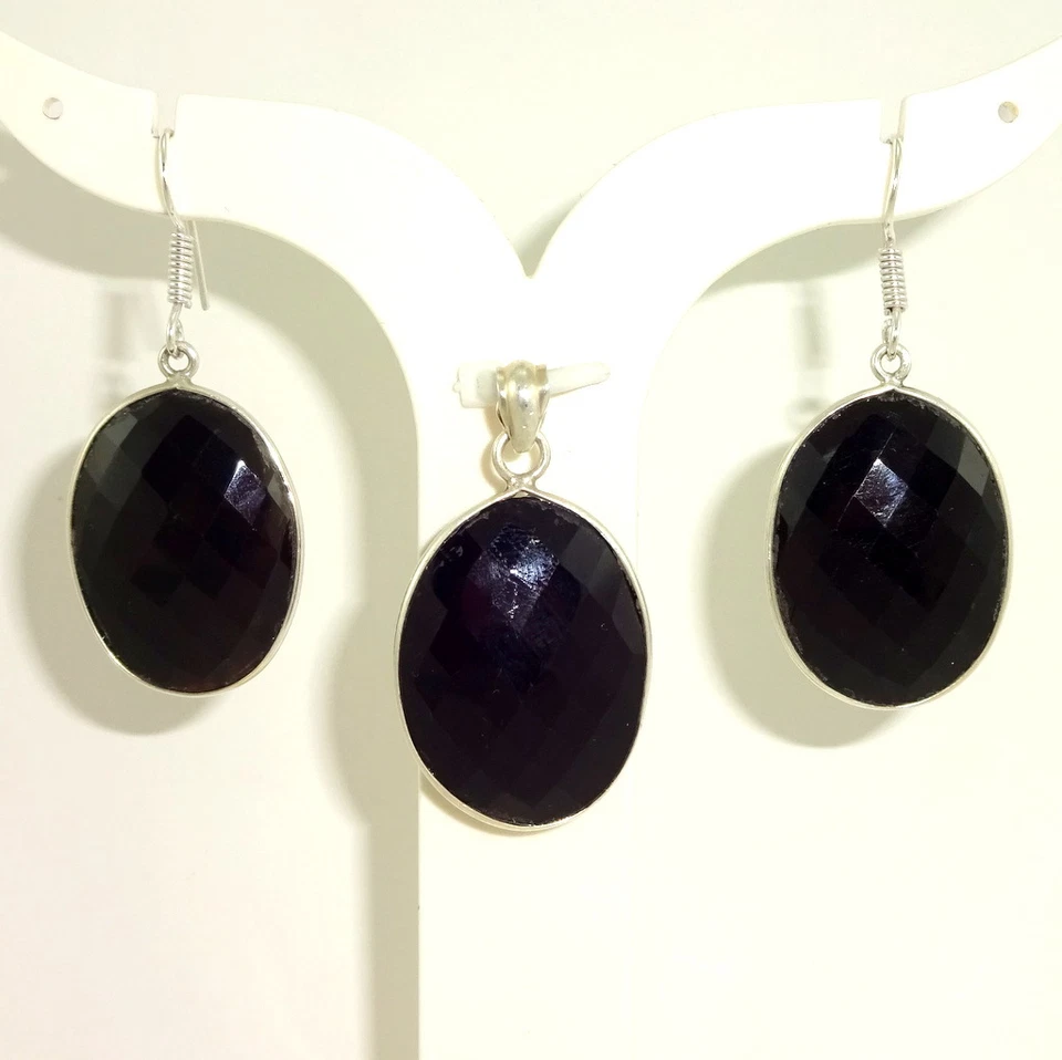 PENDIENTES COLGANTES PIEDRAS PRECIOSAS DE ÓNIX NEGRO NATURAL 925 JOYERÍA DE P... - Imagen 1 de 1
