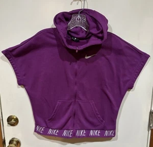 Nike Girls Dry Fit Sportswear Full Zip Crop Purple/Gray Batwing SS Hoodie Sz XL - Picture 1 of 10