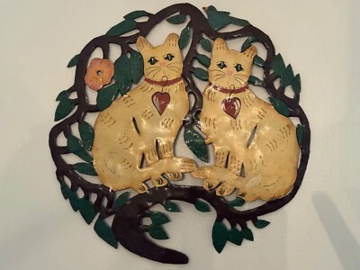 Primitive Vintage Metal Cutout Cats and Bird Wall Art Decor Large Size 23"  - Image 1 of 3