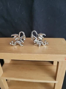 Dolls House Metal Dragon Ornaments X 2  1.12th Silver Colour. - Picture 1 of 2