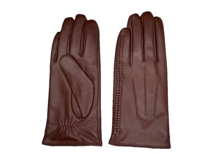 Mujer PIEL DE OVEJA Cuero Trenzado Guantes de Invierno con Forro de Cachemira (#102) Foto 1 de 3